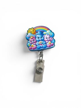 Cute Rainbow Care Bear Badge Reel - Pink & Blue